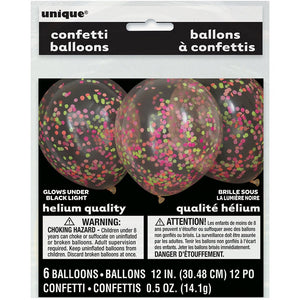 Clear Latex Balloons With Neon Confetti - 12" (Pack of 6)