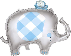 Blue Floral Elephant Helium Foil Balloon - 29"