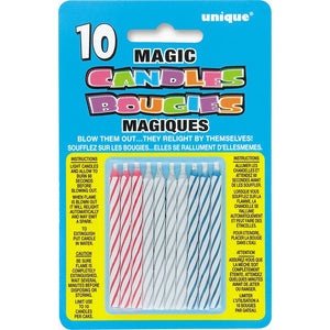 Magic Birthday Candles, Assorted Colours - Pack of 10