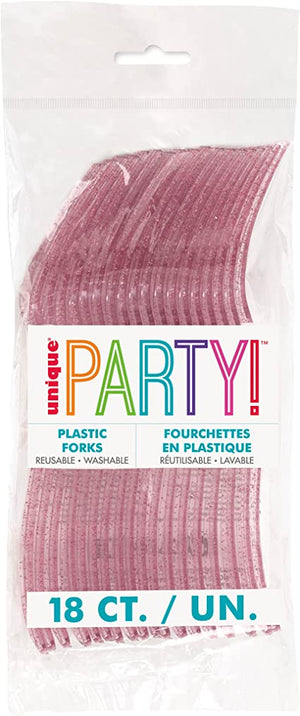 Reusable Pink Glitter Forks - Pack of 18