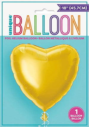 Gold Heart Shaped Helium Foil Balloons - 18"