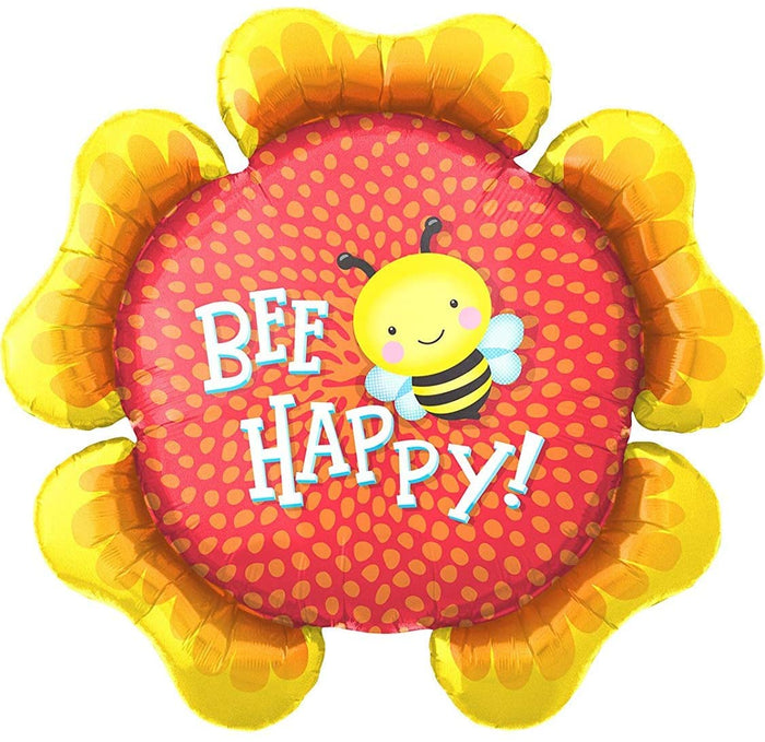 Bumble Bee - "BEE HAPPY!" Flower Helium Foil Balloon - 34"