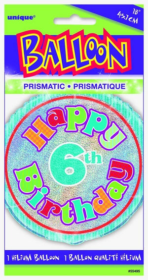 Prism "Happy 6th Birthday" Helium Foil Balloon - 18"