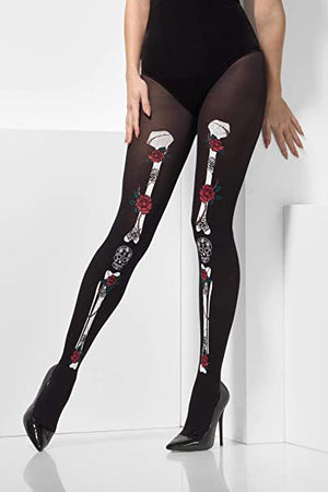 Opaque Day of the Dead Tights - Black (Adult)