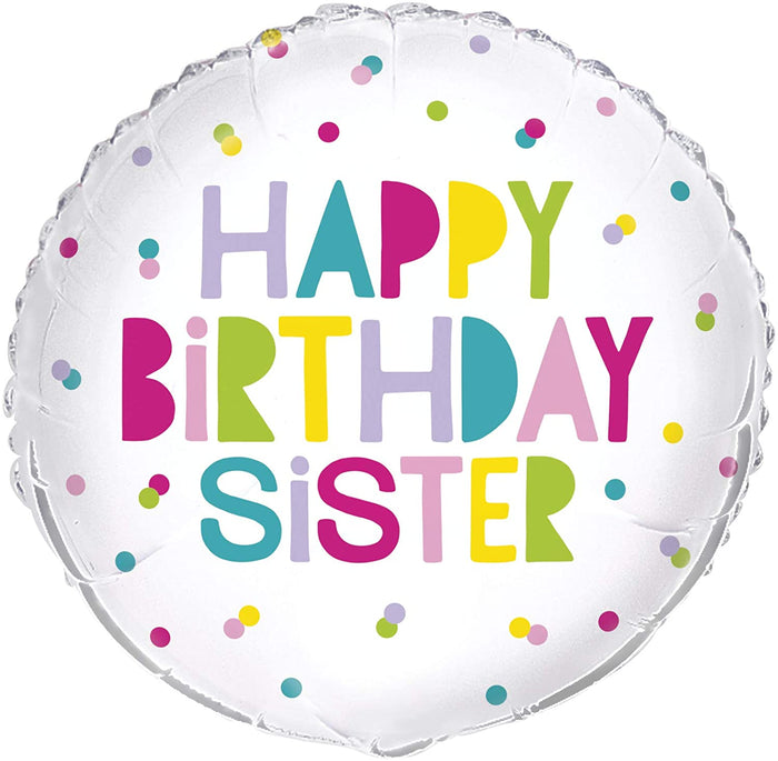 "Happy Birthday Sister" Polka Dots Helium Foil Balloon - 18"