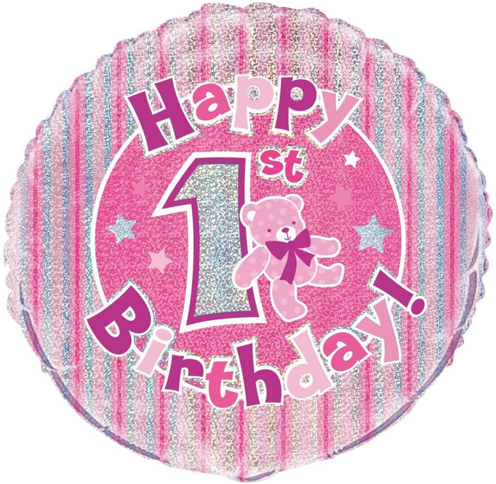 Pink Prism "Happy 1st. Birthday" Helium Foil Balloon - 18"
