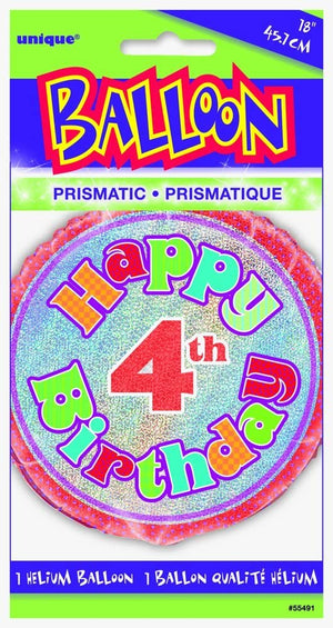 Prism "Happy 4th Birthday" Helium Foil Balloon - 18"