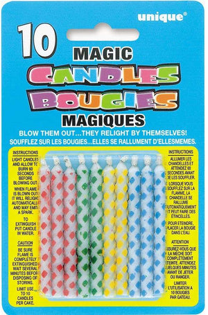Assorted Diamond Patterned Magic Birthday Candles - Pack of 10