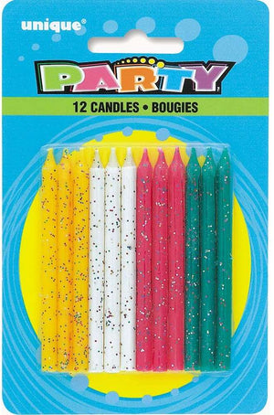 Assorted Glitter Birthday Candles - Pack of 12