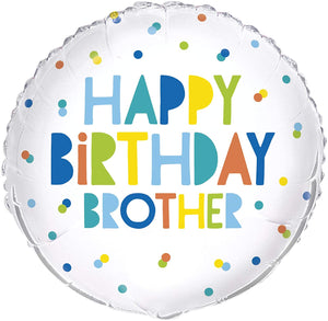 "Happy Birthday Brother" Polka Dots Helium Foil Balloon - 18"