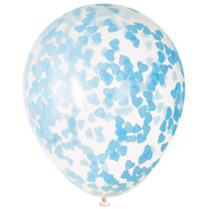 Clear Balloons With Blue Heart Confetti - 16" (Pack of 5)