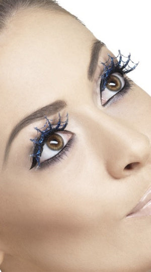 Party Eyelashes - Blue Spiderweb with Glitter