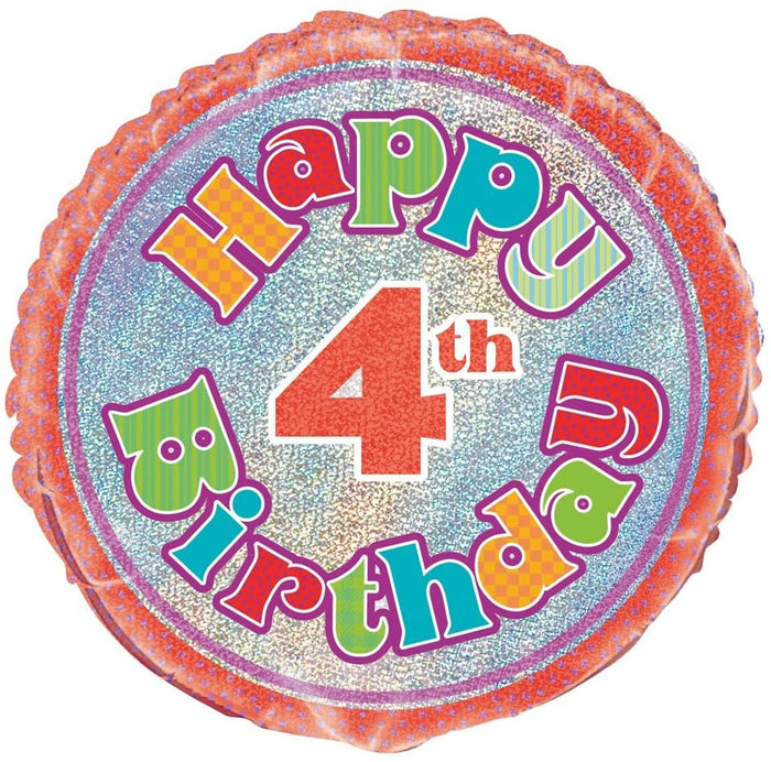 Prism "Happy 4th Birthday" Helium Foil Balloon - 18"