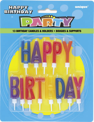 Letter "HAPPY BIRTHDAY" Candles in Holders - Set of 13