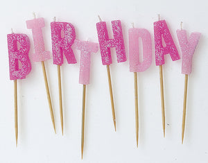 Glitz Pink "HAPPY BIRTHDAY" Letter Pick Candles