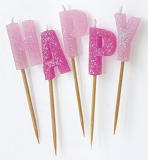 Glitz Pink "HAPPY BIRTHDAY" Letter Pick Candles