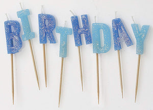 Glitz Blue "HAPPY BIRTHDAY" Letter Pick Candles