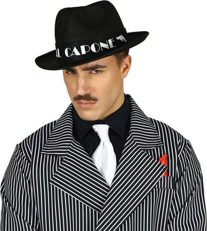 Al Capone Hat, Flock - Black (Adult)