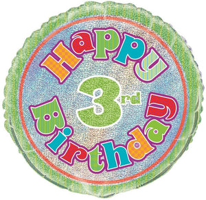 Prism "Happy 3rd Birthday" Helium Foil Balloon - 18"