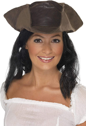 Pirate Hat - Brown With Black Hair (Adult)