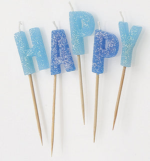 Glitz Blue "HAPPY BIRTHDAY" Letter Pick Candles