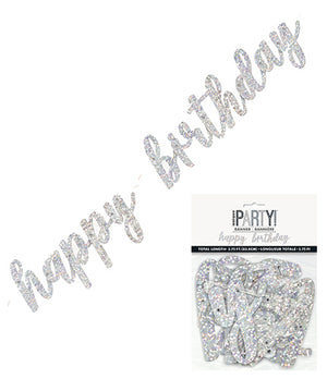 Glitz Silver "Happy Birthday" Jointed Banner - 2.75ft