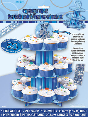 Glitz Blue "Happy Birthday" Party Cupcake Stand