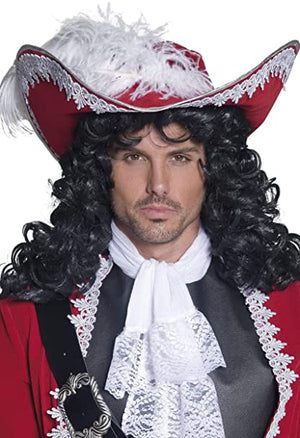 Authentic Pirate Hat with Feather - Red (Adult)