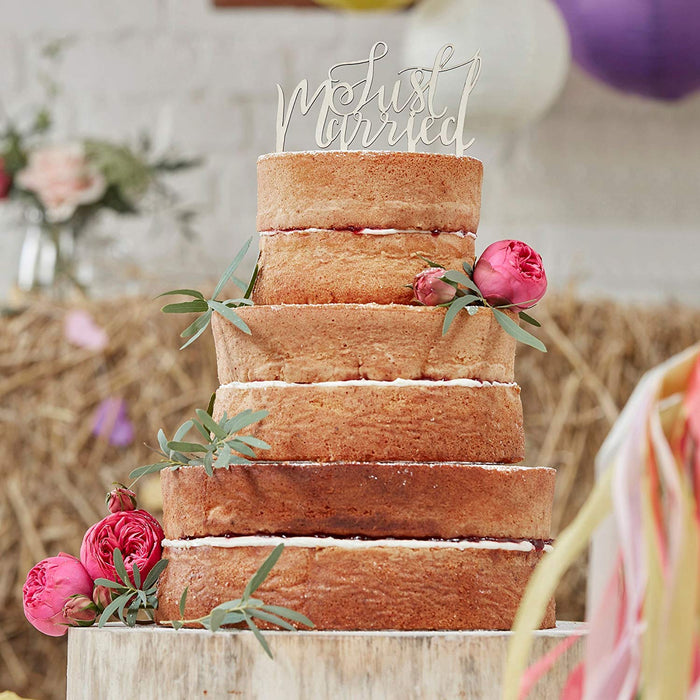 Just Married Wooden Cake Topper - Boho