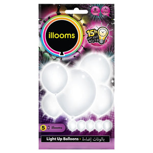 Light Up White Illoom Balloons - Pack of 5