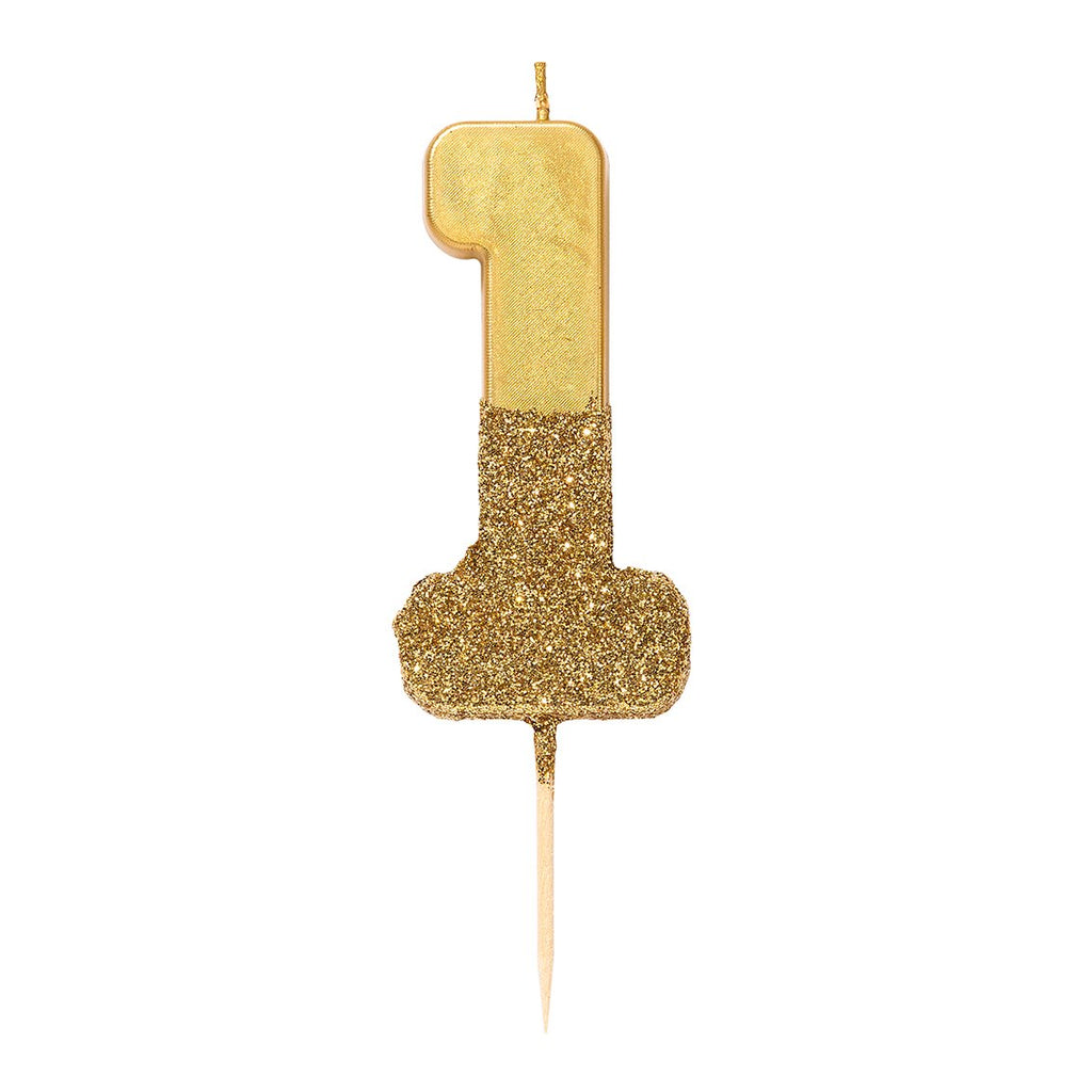 Gold Glitter Dipped Number Birthday Candles