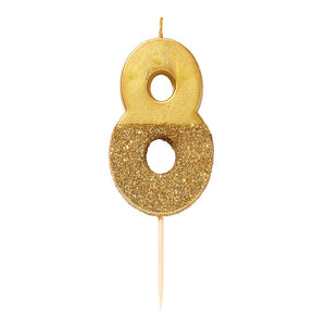 Gold Glitter Dipped Number Birthday Candles