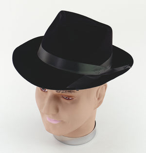 Gangster Plastic Flocked Hat - Black (Adult)