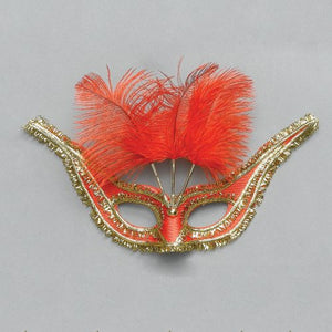 Gran Gala Feather Mask - Red & Gold