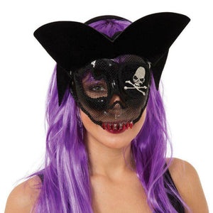 Transparent Sugar Skull Pirate Mask - Half Mask, Black (Adult)