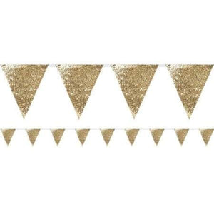 Luxe Gold Glitter Party Hanging Bunting - 10ft.