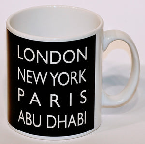 London, New York, Paris, Abu Dhabi Mug