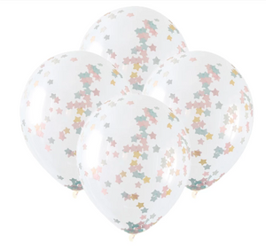 Clear Balloons With Pink, Blue and Gold Star Confetti - 16" (Pack of 5)