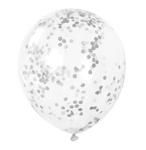 Clear Balloons With Silver Confetti - 12" (Pack of 6)