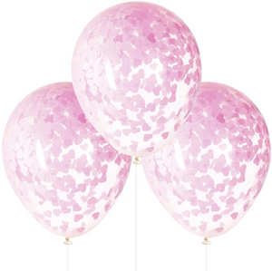Clear Balloons With Pink Heart Confetti - 16" (Pack of 5)