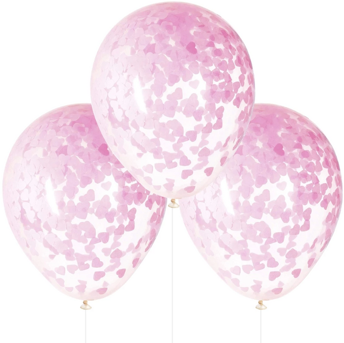 Clear Latex Balloons With Pink Heart Confetti - 16" (Pack of 5)