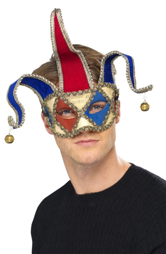 Venetian Musical Jester Eyemask Adult Red Blue Venetian Musical Jester Eyemask Adult Red Blue