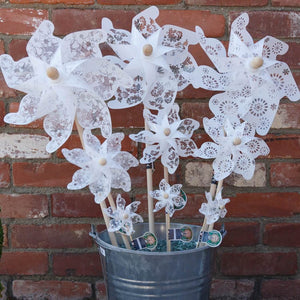 Mini White Windmills - Assorted White Lace Designs