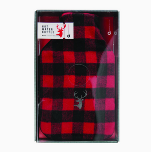 Red And Black Plaid Highland Stag Hot Water Bottle