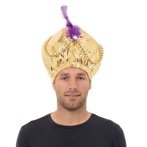 Arabian Hat with Beads, Jewel & Feather - Gold (Adult)