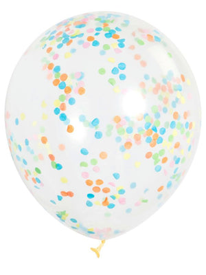 Clear Latex Balloons With Bright Colour Confetti - 12" (Pack of 6)