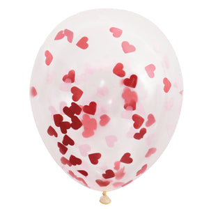 Clear Latex Balloons With Red & Pink Heart Confetti - 16" (Pack of 5)