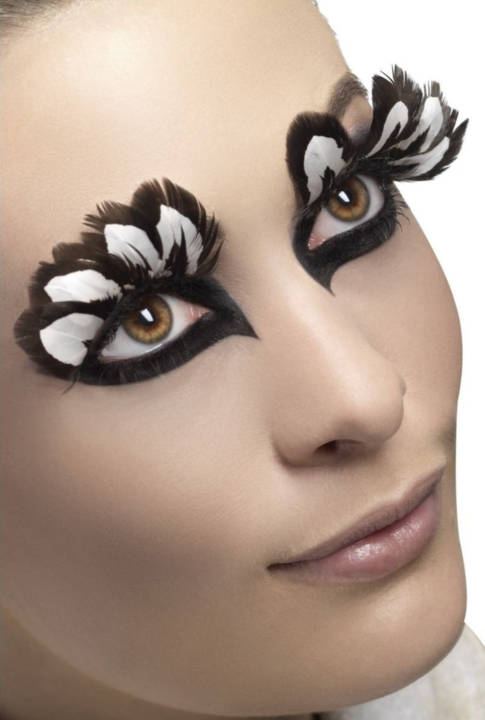 Party Eyelashes - Brown And White Feathers