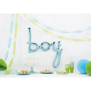 "boy" Pastel Blue Script Foil Banner Balloon - 42"
