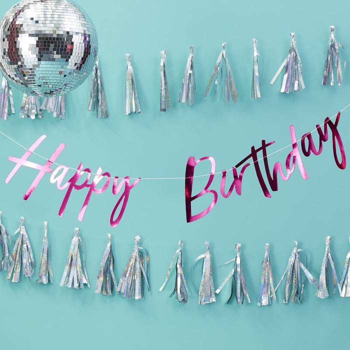 Hot Pink Foiled Happy Birthday Bunting - Good Vibes